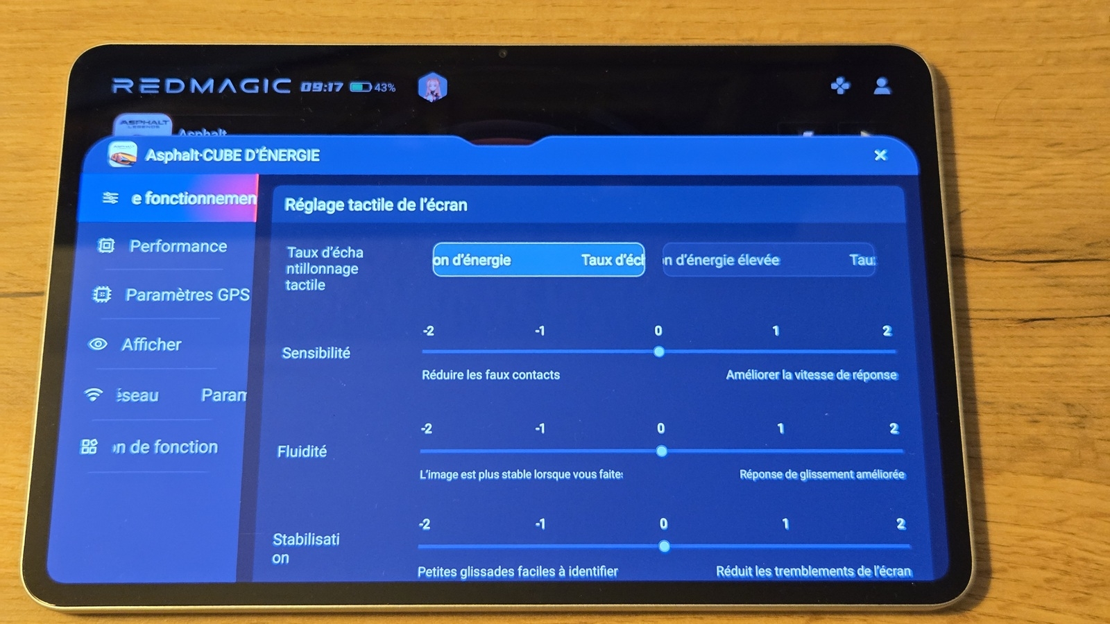 Redmagic Astra Gaming Tablet parametres jeu