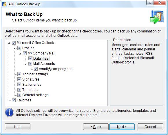 ABF Outlook Backup screen1