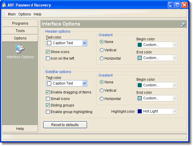 ABF Password Recovery screen 1