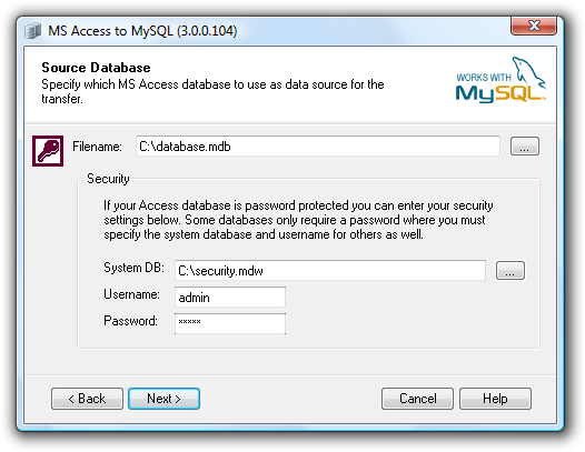Access To MySQL screen1