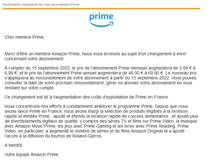Amazon Prime hausse tarif abonnement