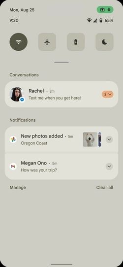 Android 12 interface notifications