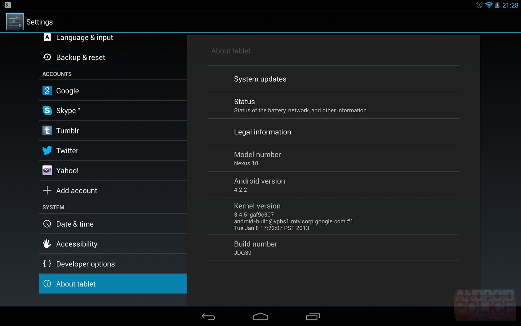 Android 4.2.2 Google Nexus 10