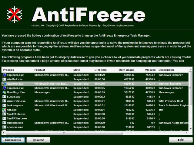 AntiFreeze screen 1