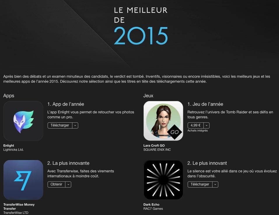 Apple meilleures applications 2015 