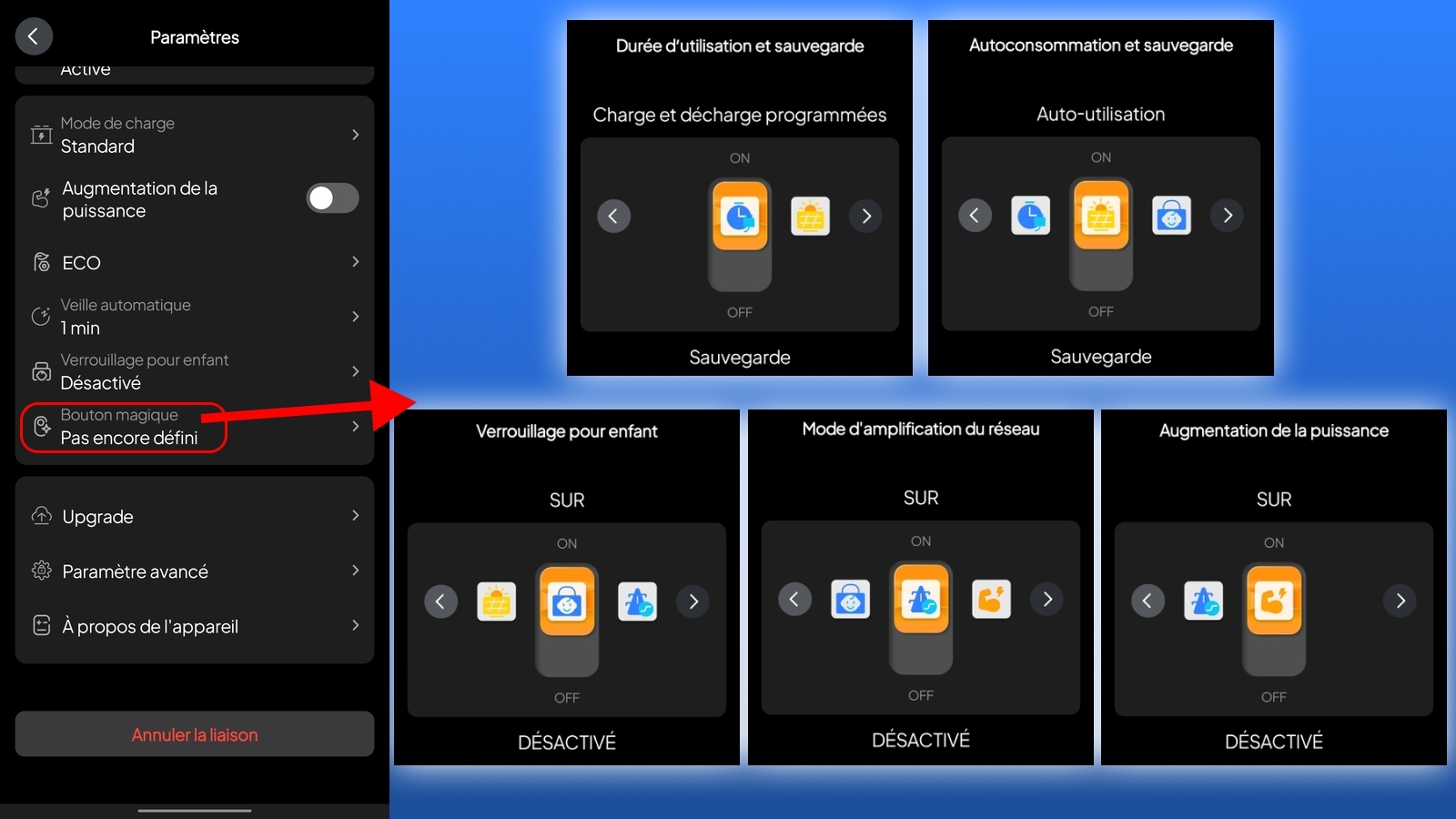 Appli Android Bluetti Apex 300 - Configuration bouton magique