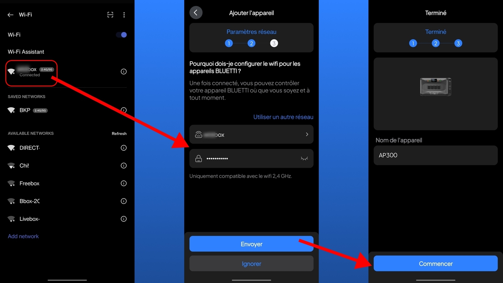 Appli Android Bluetti Apex 300 - SÃ©lection du rÃ©seau WiFi
