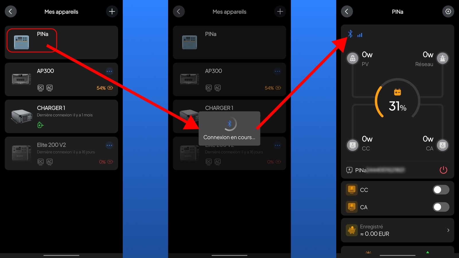 Appli Android Bluetti Pioneer Na - Connexion via Bluetooth
