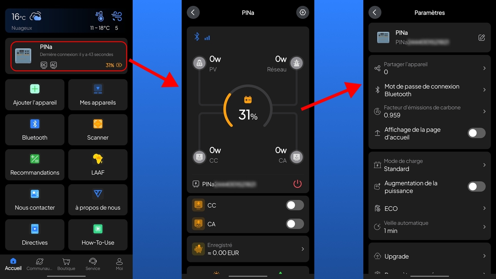 Appli Android Bluetti Pioneer Na - Vue d'ensemble