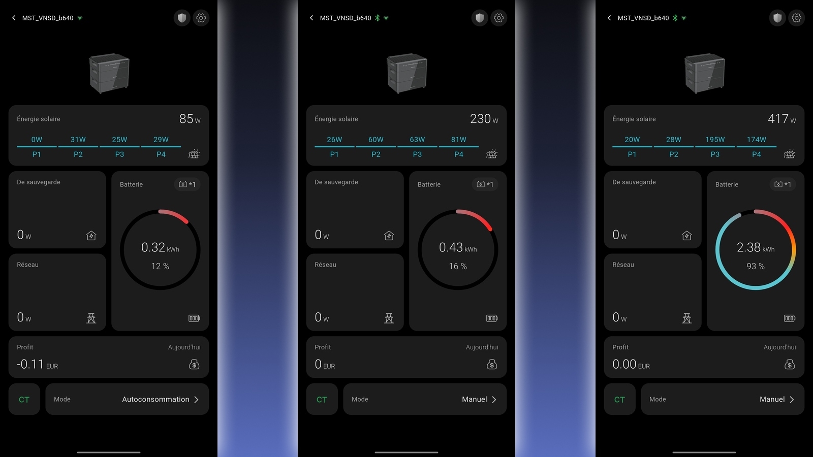 Application Android Venus D - Charge panneaux solaires