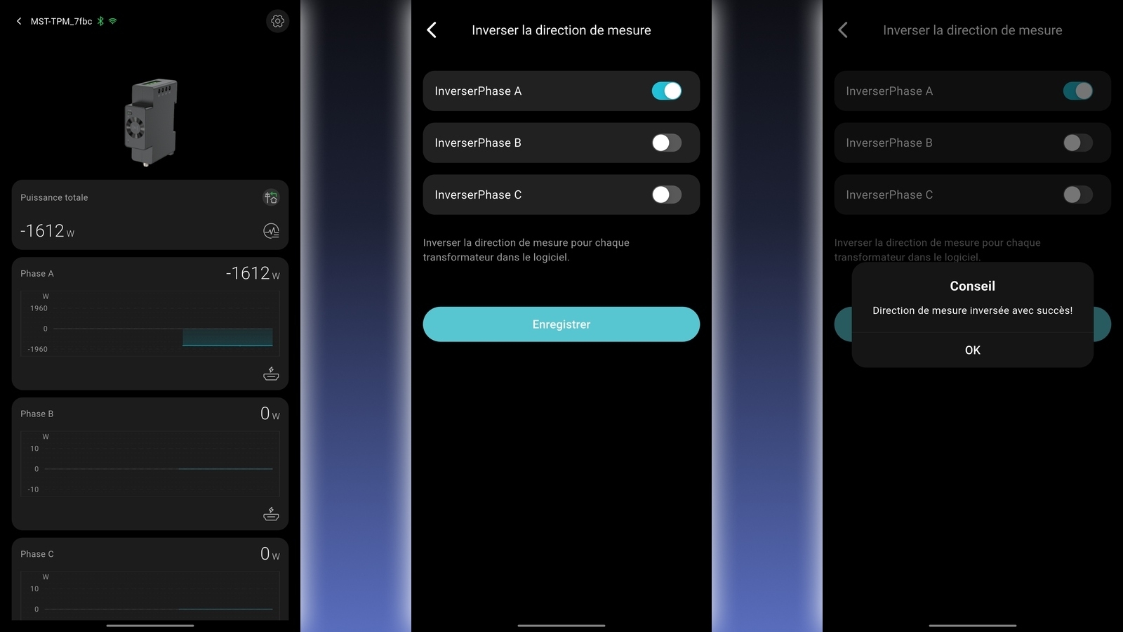 Application Android Venus D - inversion courant pince ampermetrique