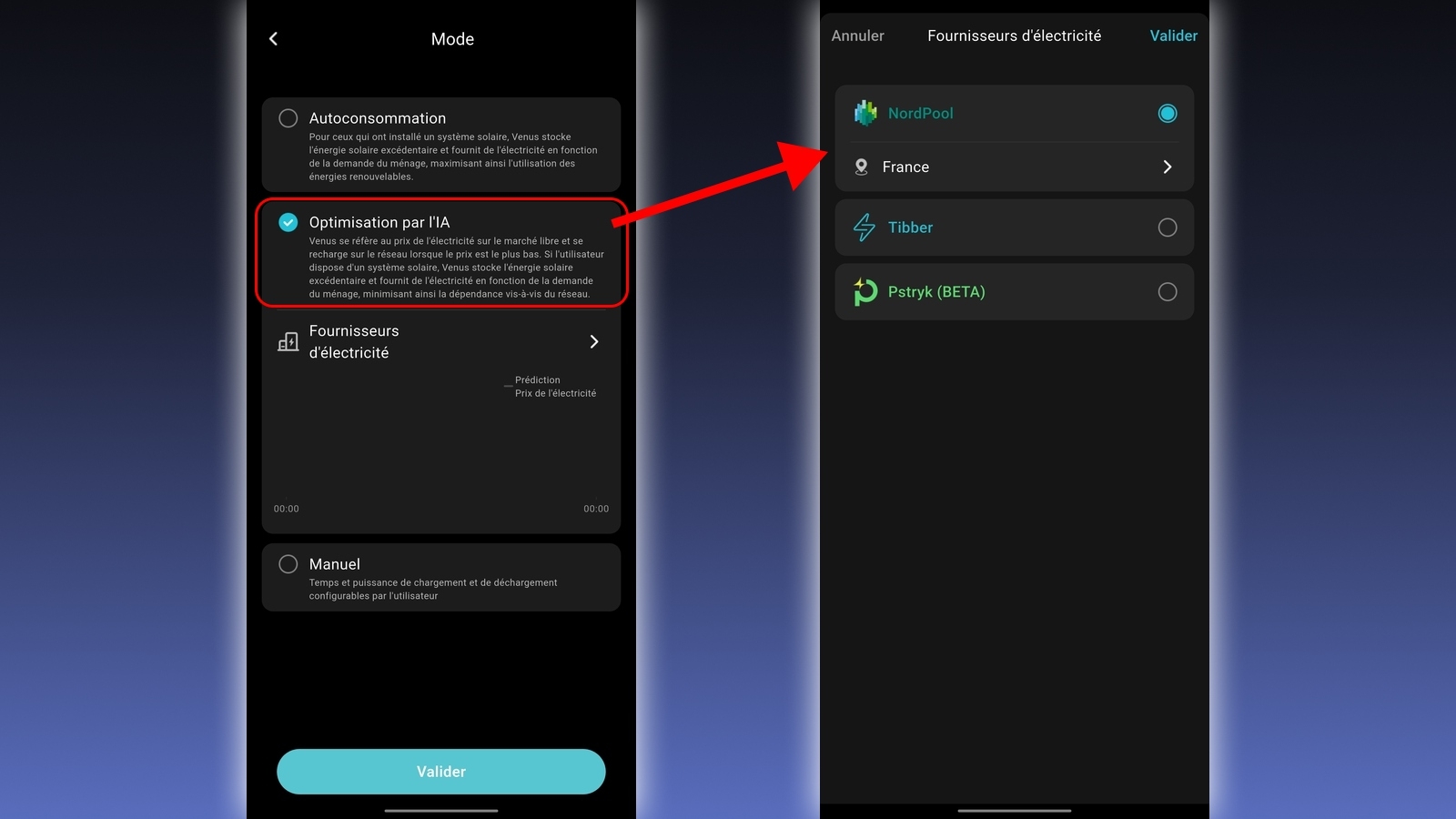 Application Android Venus D -  Mode IA