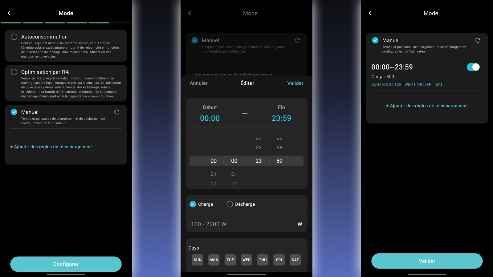 Application Android Venus D - Mode Manuel