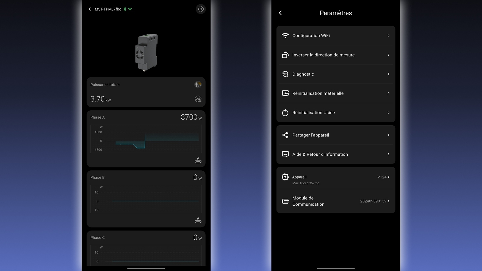 Application Android Venus D - Param&Atilde;&uml;tres compteur &Atilde;&copy;nergie