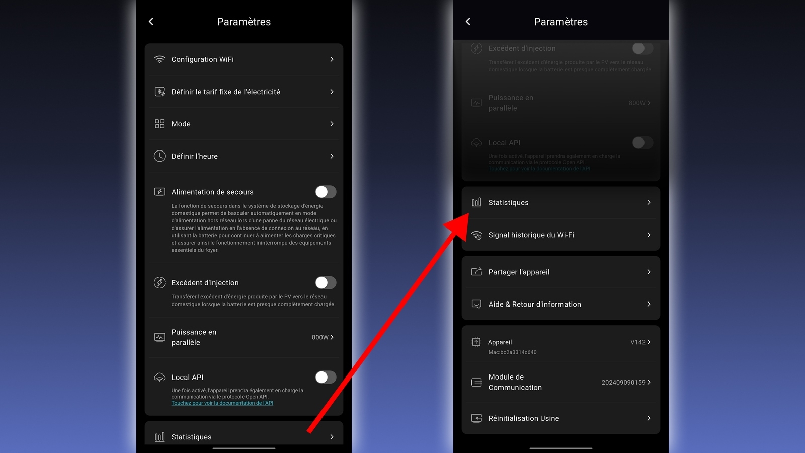 Application Android Venus D - Param&Atilde;&uml;tres controleur