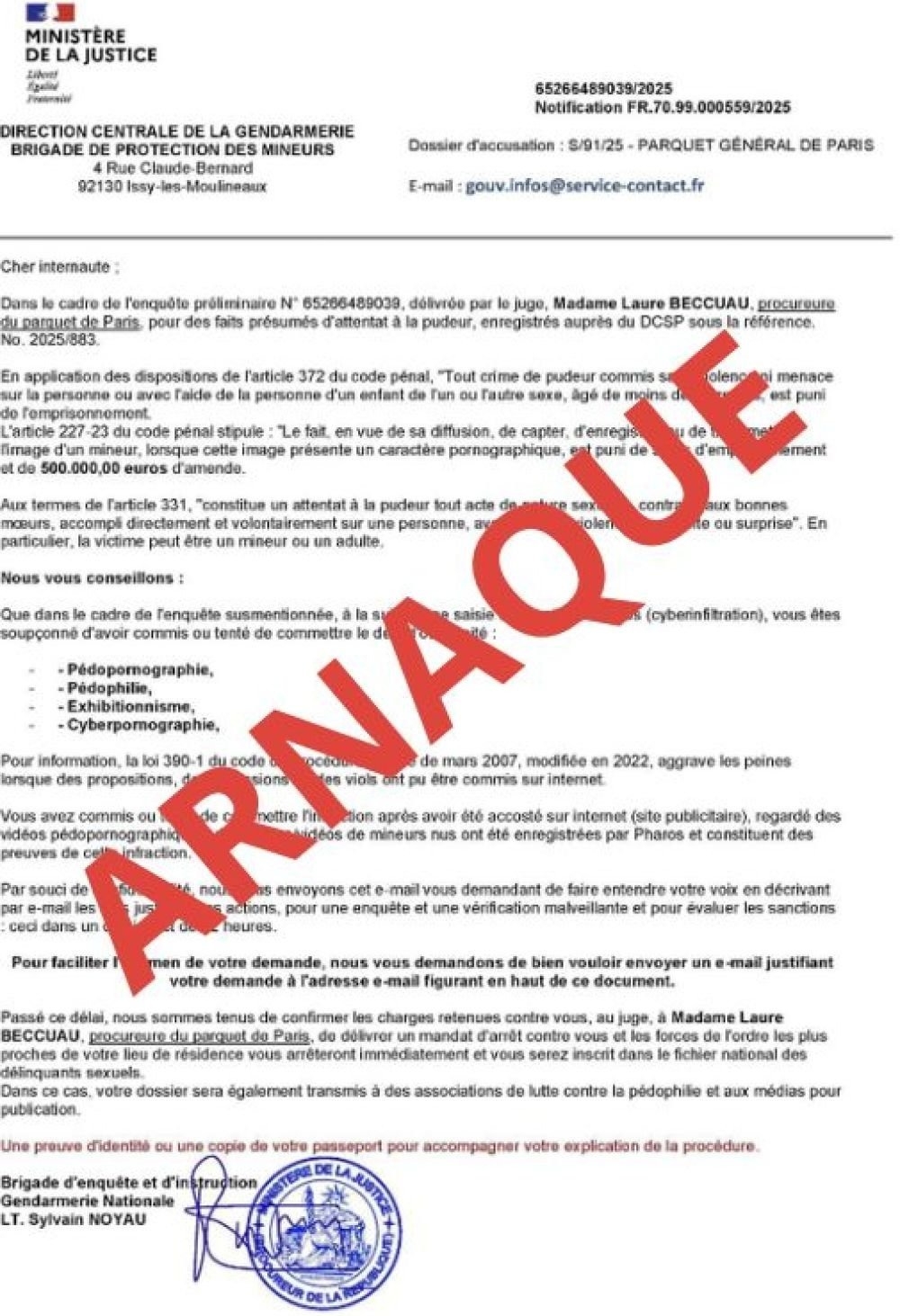 Arnaque gendarmerie nationale