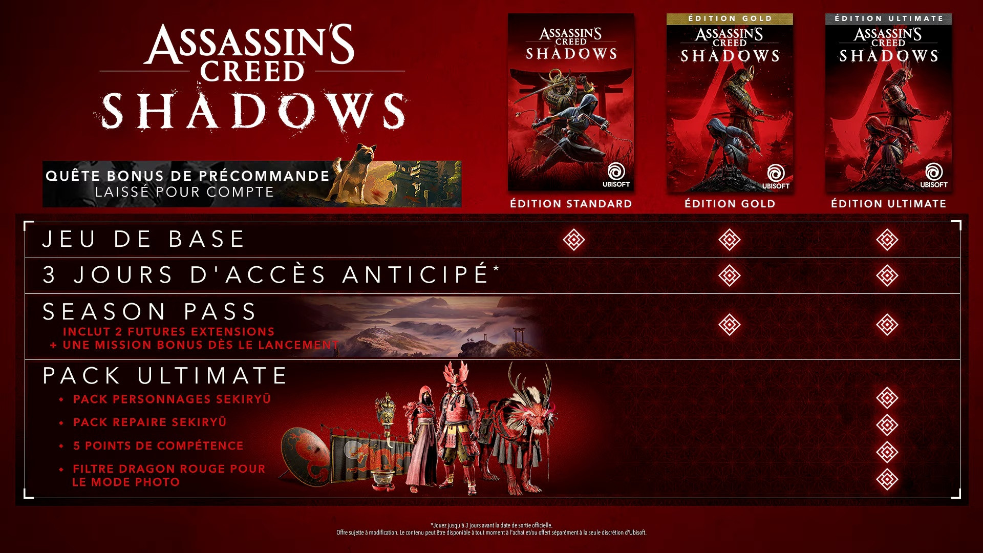Assassin's Creed Shadows diffÃ©rentes Ã©ditions