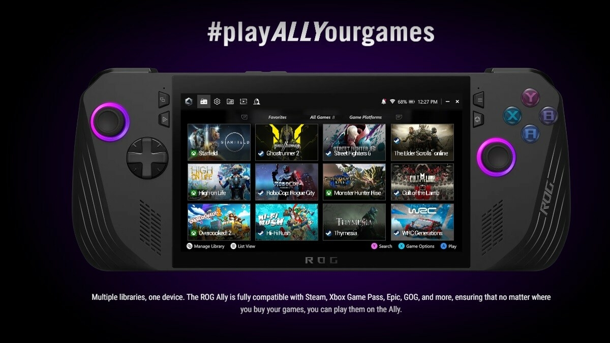 Asus ROG Ally X bibliotheque jeux