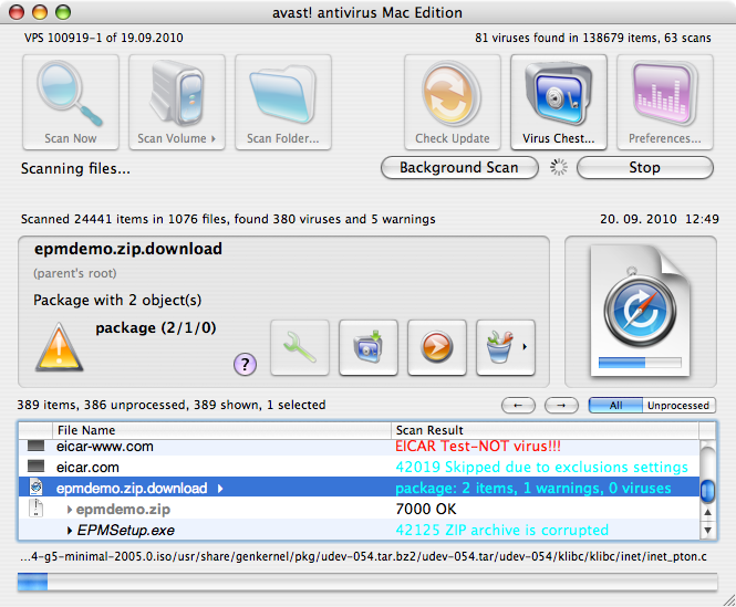 avast! Mac Edition screen