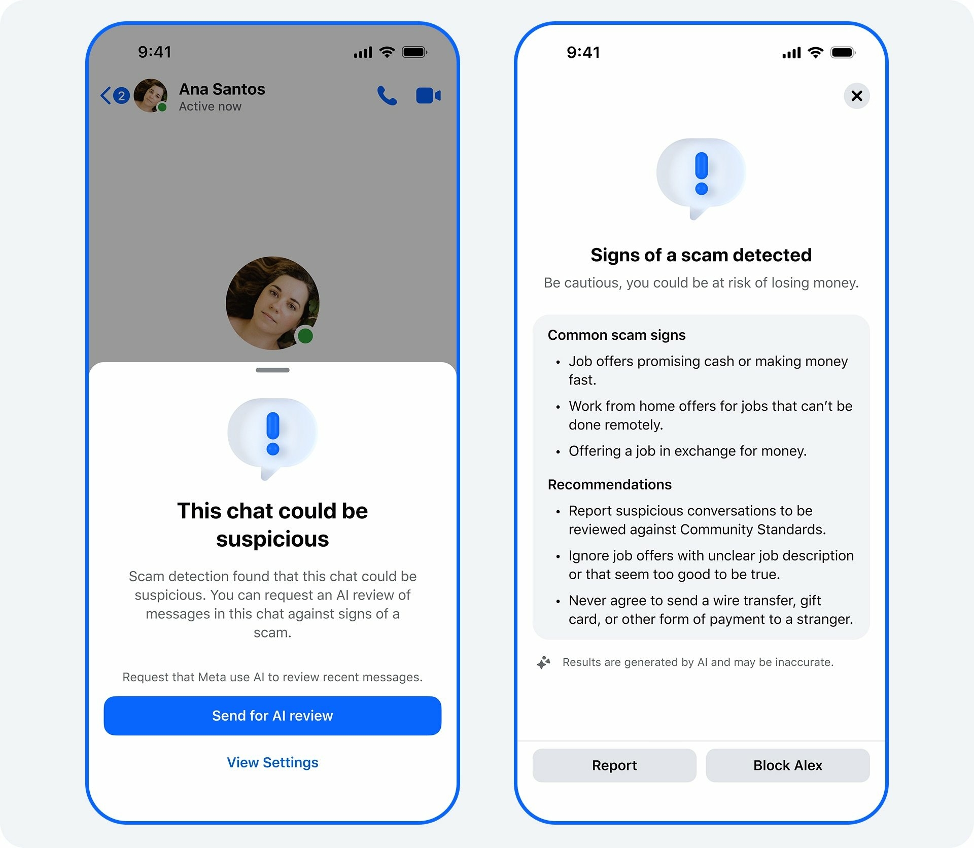avertissement Messenger anti-scam.