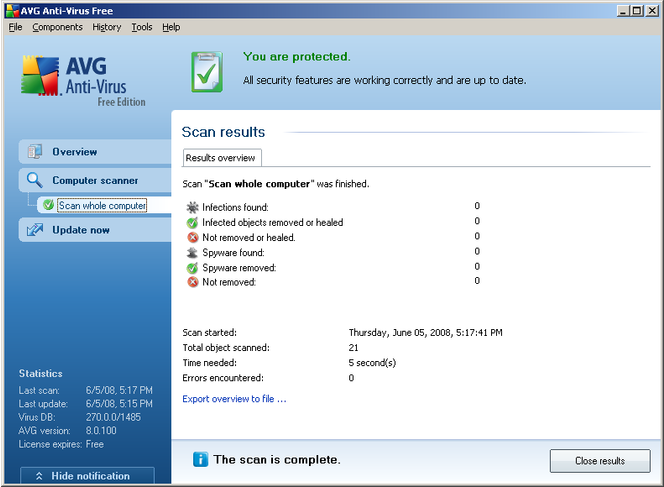 AVG Anti-Virus Free Edition screen1