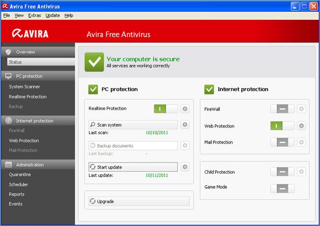 Avira Free Antivirus 2012 screen1