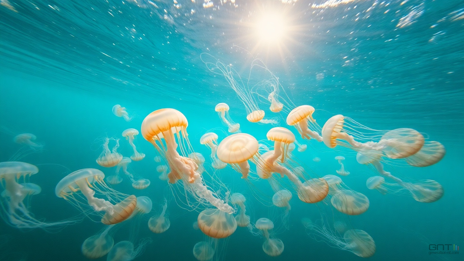 banc meduses changement climatique illustration IA