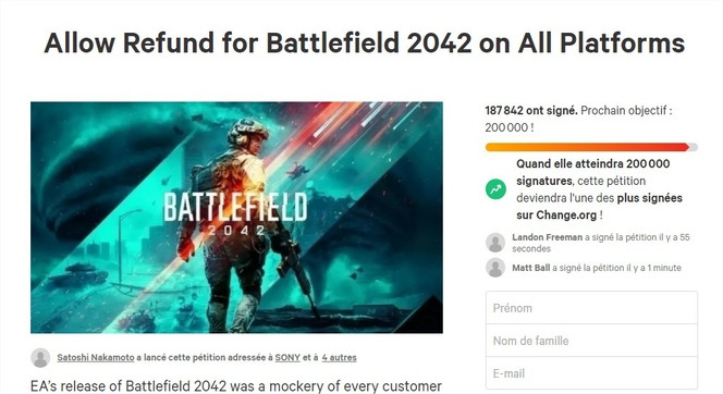 Battlefield 2042 pétition