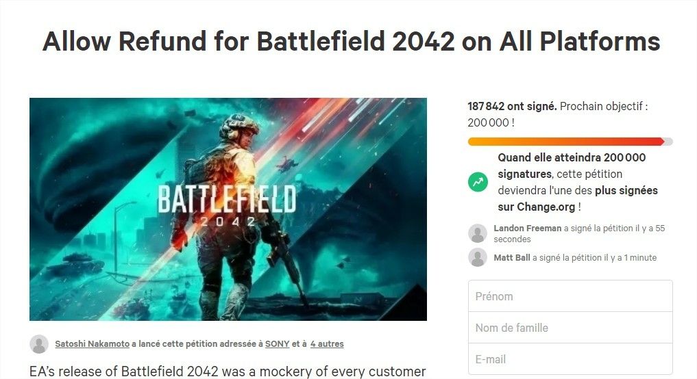 Battlefield 2042 pÃ©tition