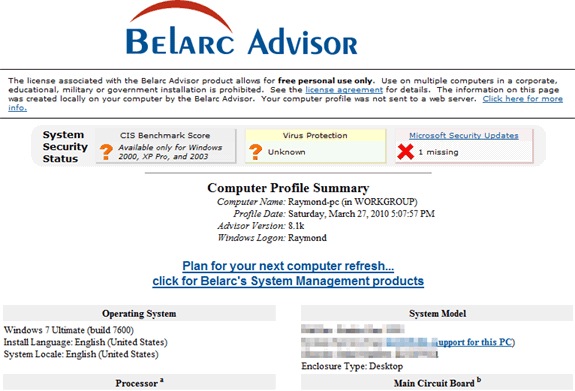 Belarc Advisor screen2