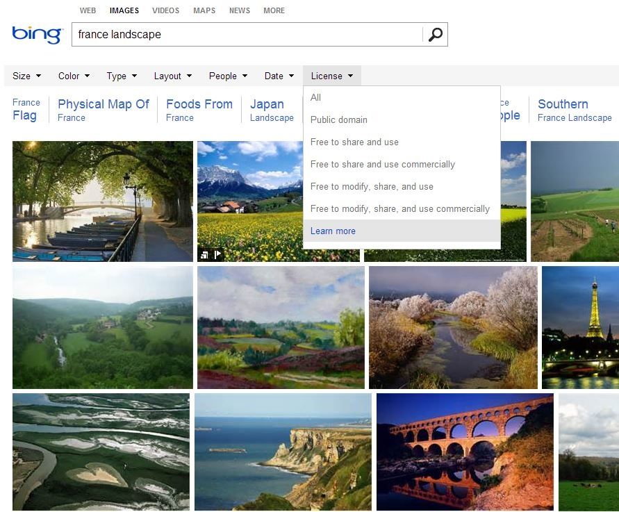 Bing-Images-licences