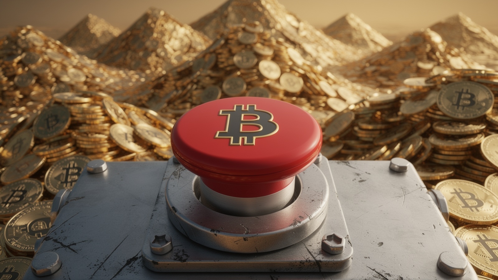 Bitcoin danger bouton rouge explosion illustration IA