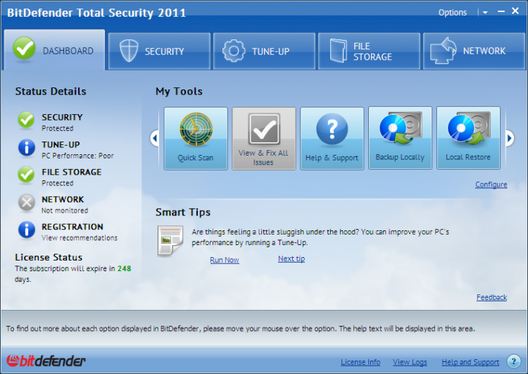 BitDefender Total Security 2011 screen