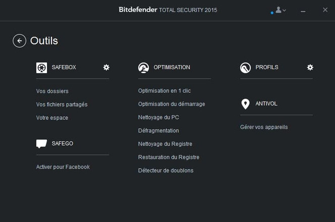 Bitdefender Total Security 2015 outils