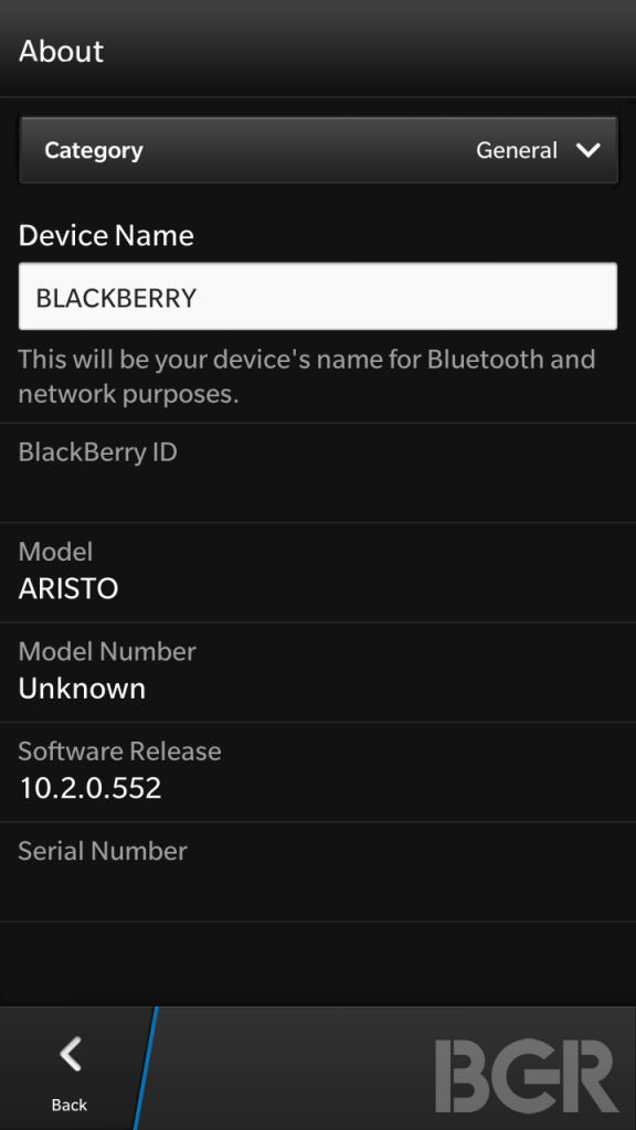 BlackBerry A10 Aristo ID