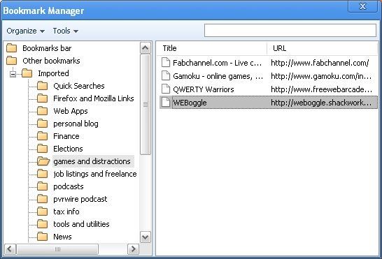 Bookmark Manager screen1