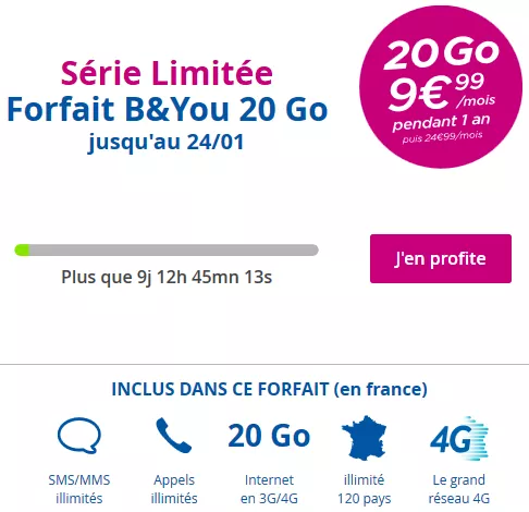 Bouygues Telecom : Un Forfait B&You 20 Go à 9,99