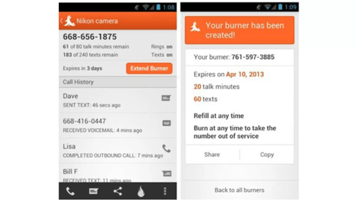 Burner les numéros de téléphone jetables s’installent sur Android