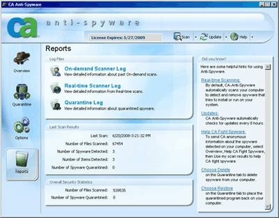 CA Anti-Spyware 2009 screen 1