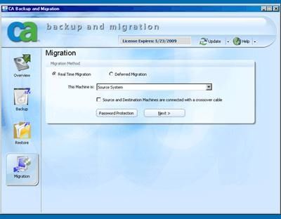CA Backup and Migration 2009 screen 2