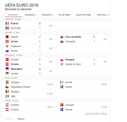 Calendrier Euro 2016 Google