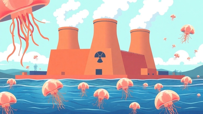 Centrale nucleaire invasion meduses illustration IA