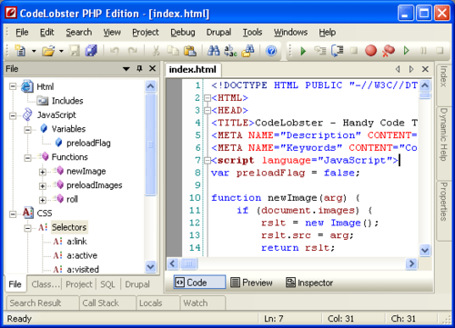 CodeLobster PHP Edition screen