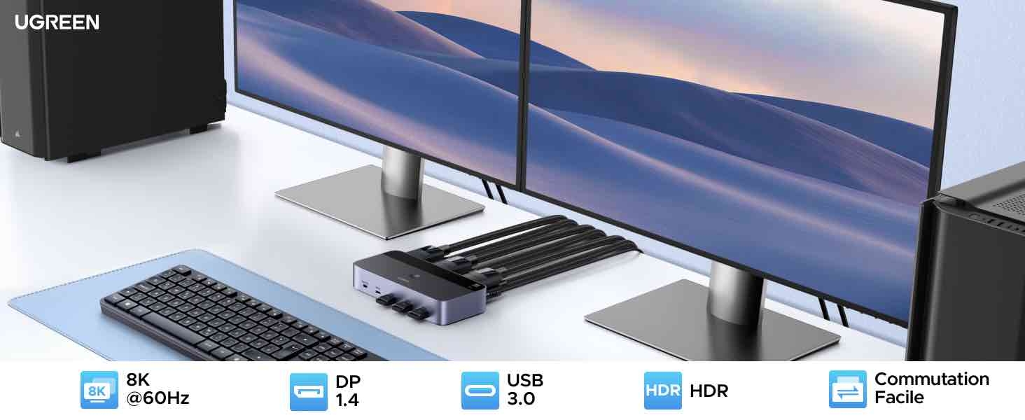Commutateur KVM DisplayPort UGREEN.
