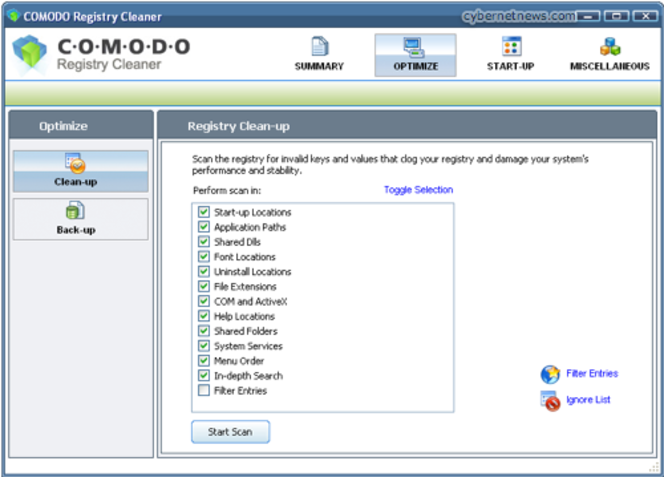 Comodo Registry Cleaner screen 2