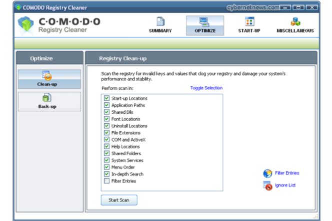 Comodo Registry Cleaner screen 2