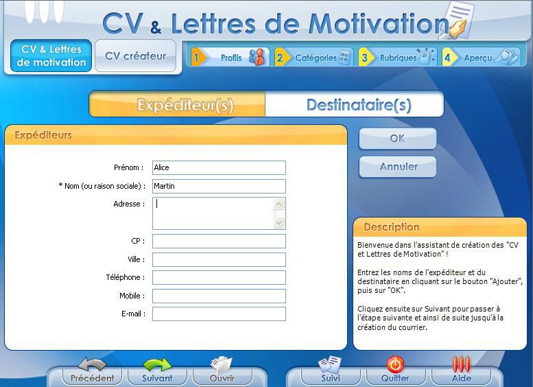 CV et lettres de motivation screen 1