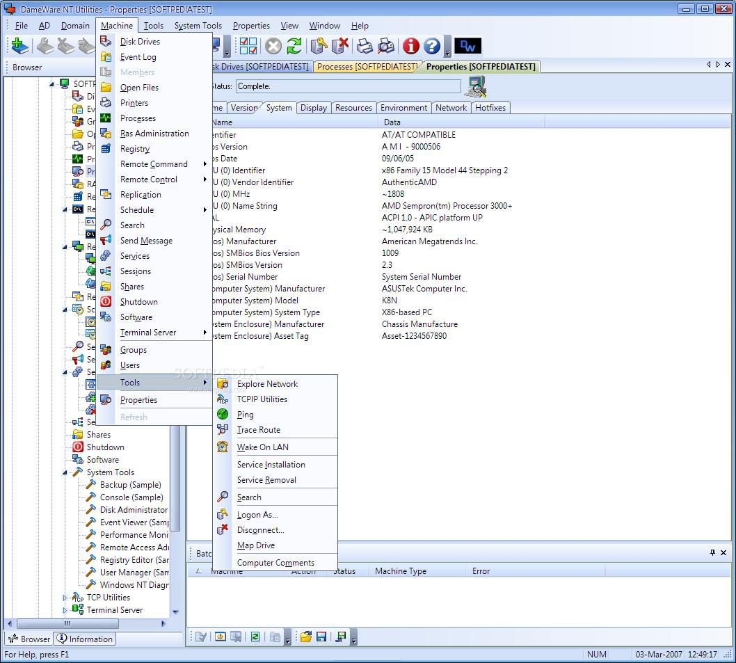 Dameware NT Utilities screen
