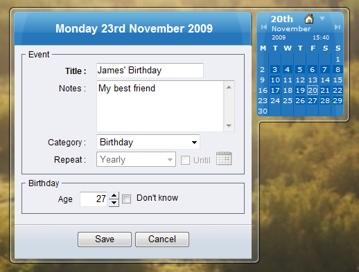 Desktop Calendar screen 1