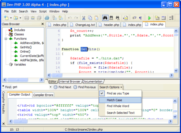 Dev-PHP IDE screen2
